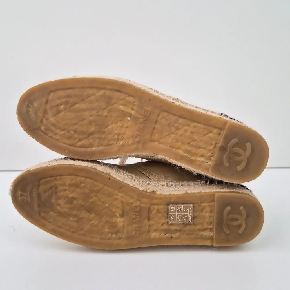 Chanel Beige Lambskin CC Logo High Top Espadrilles US 7 / EU 37